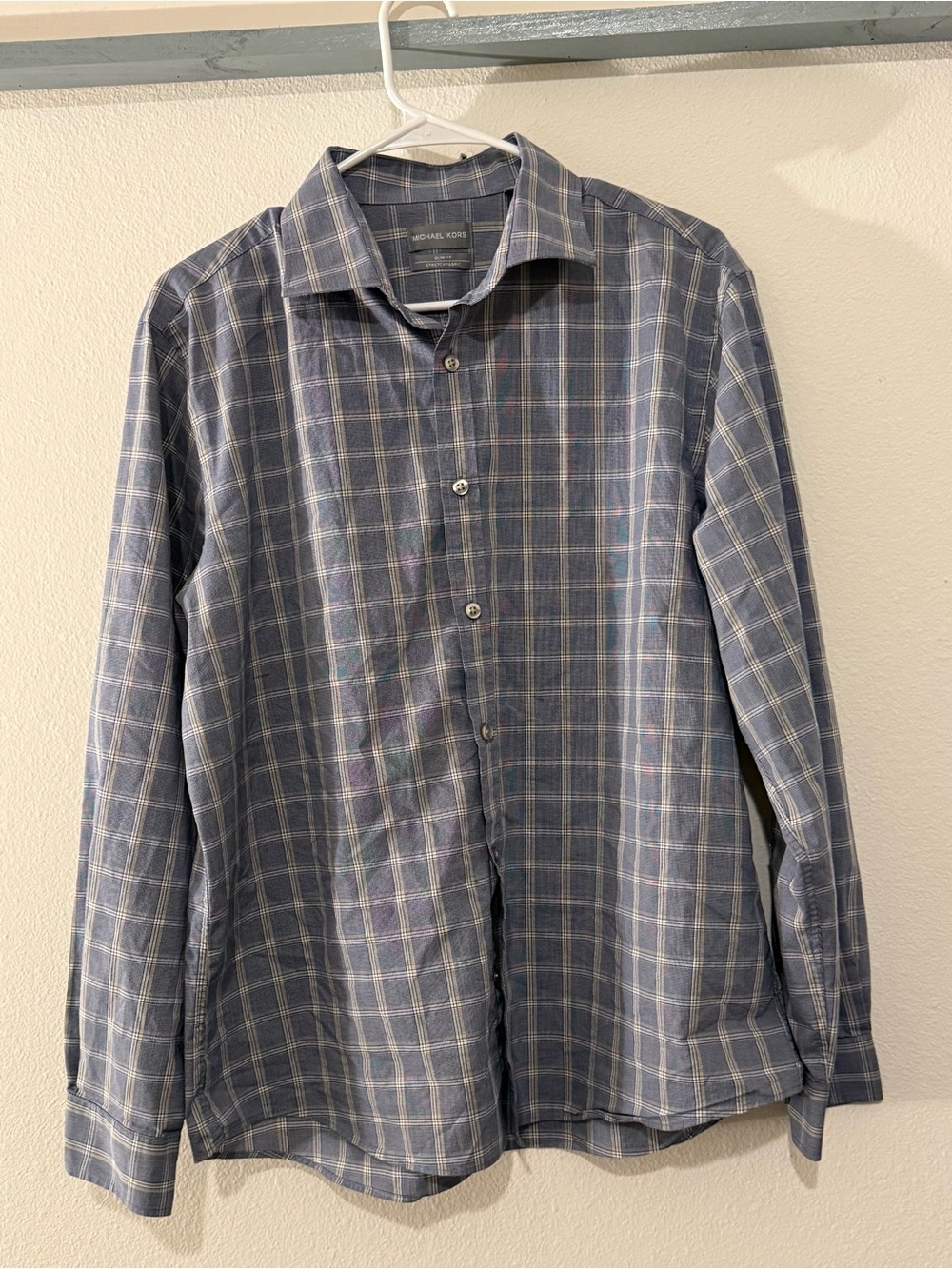 Michael Kors Gray and Blue Plaid Button-Down Shirt